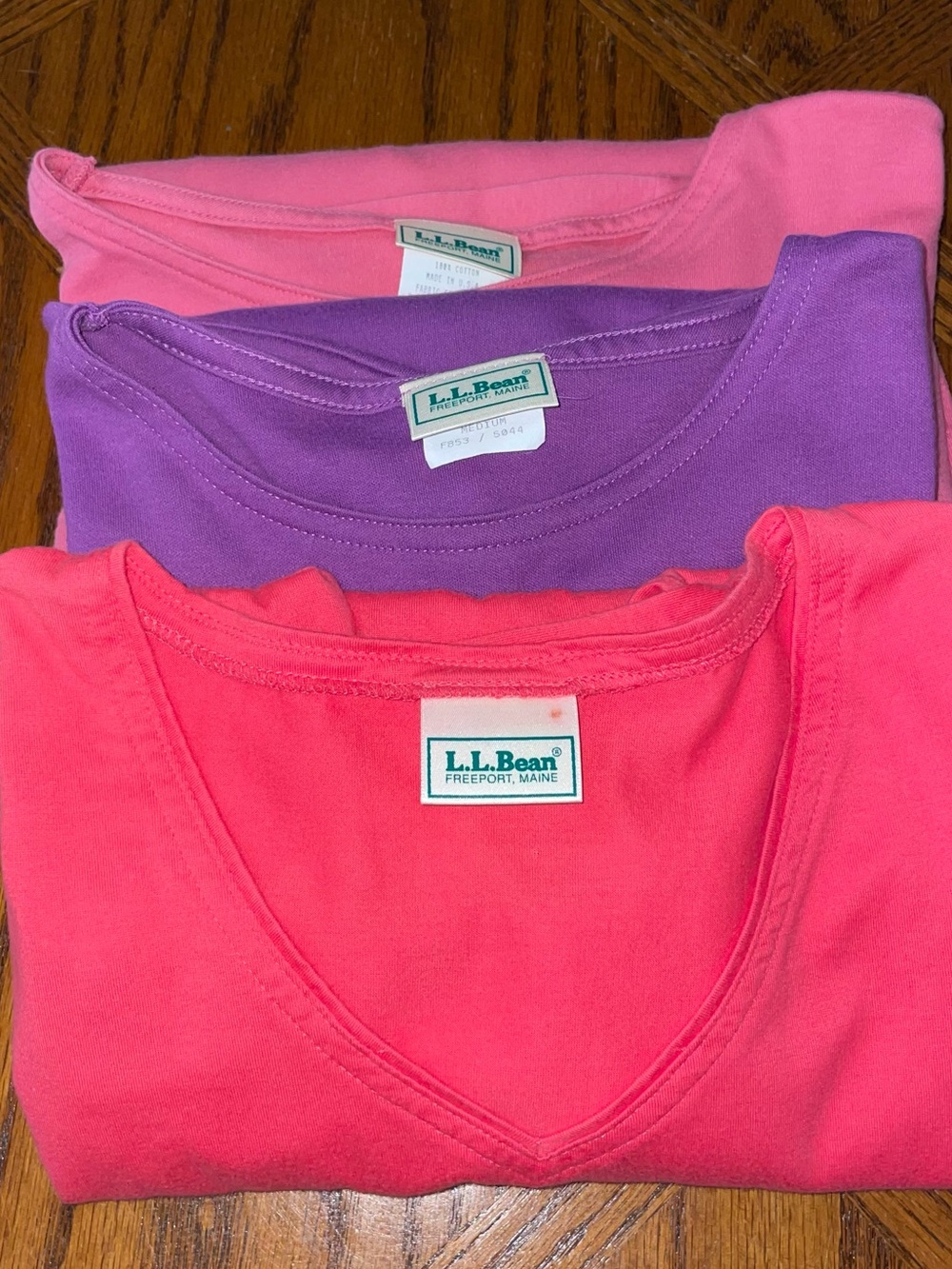 L.L. Bean Women's M Short Sleeve Tee Shirt Bundle of 3 100% Cotton, Pink, Purple